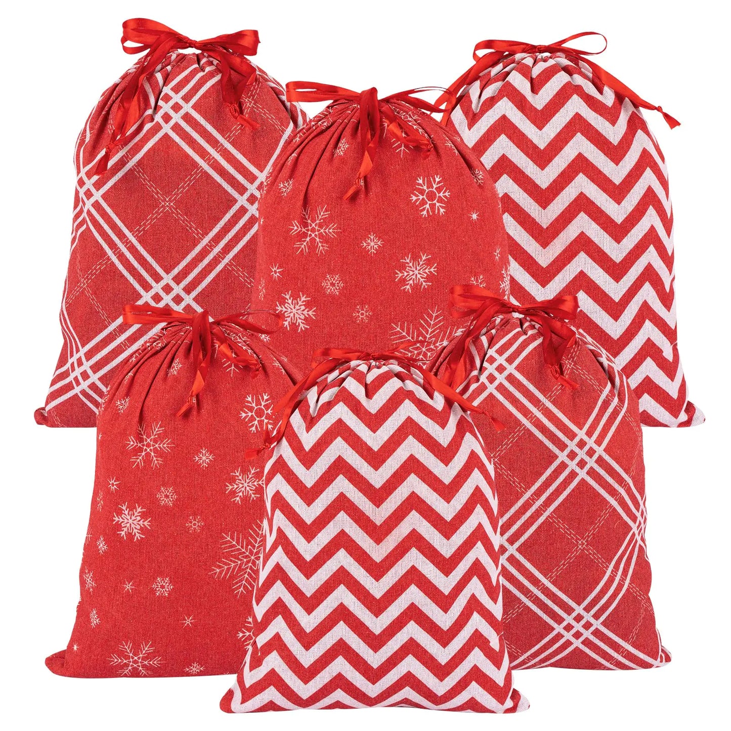 Red Cotton Christmas Drawstring Gift Set 6pcs