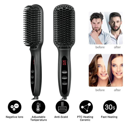 2-in-1 Electric Hair Straightener and Beard Comb Styler